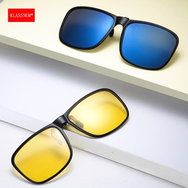 KLASSNUM Clip-on Sonnenbrille, Quadratisch, Herren, Vollrand, polarisiert, blau, schwarz - Bild 1