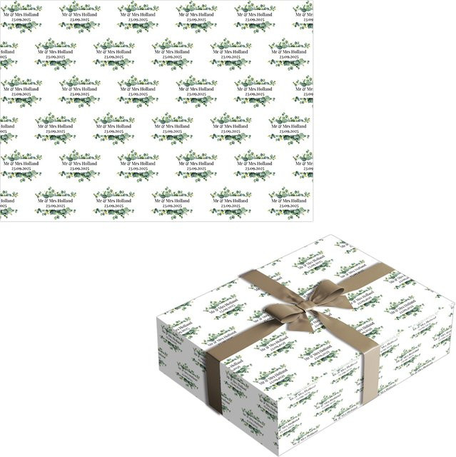 Personalisiertes Geschenkpapier mit Kranzmuster in Weiß für Geburtstage und Hochzeitstage von cyuan - Bild 1