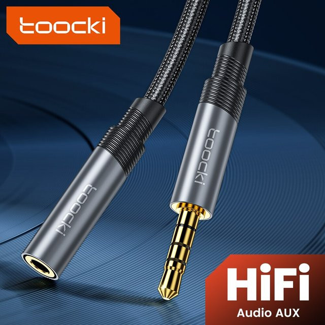 Toocki Audio-Verlängerungskabel 3,5 mm Klinke Stecker auf Buchse in Grau für Kopfhörer und Lautsprecher - Bild 1