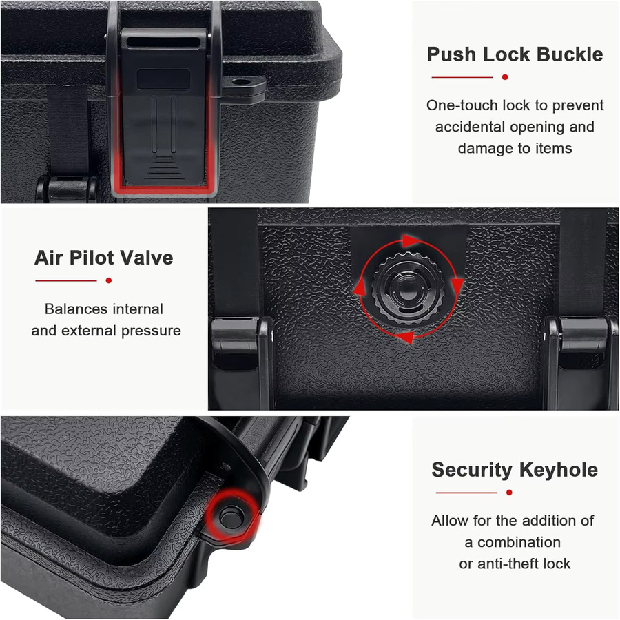 XMSJ Wasserdichter Hartschalenkoffer mit vorgeschnittenem Schaumstoff in Schwarz als Werkzeugkoffer und Organizer für Drohnen und Hardware - Bild 4