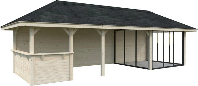 PALMAKO Pavillon Bianca Set 216 Slide aus Fichtenholz mit Alu-Schiebetüren und PZ-Schloss, braun, B/H/T: 876 x 319 x 300 cm - Bild 2