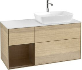V&B Waschtischunterschrank Finion mit Wandbeleuchtung in Weiß und Eiche, Breite: 120 cm, Tiefe: 50,1 cm, Höhe: 50,1 cm - Bild 1