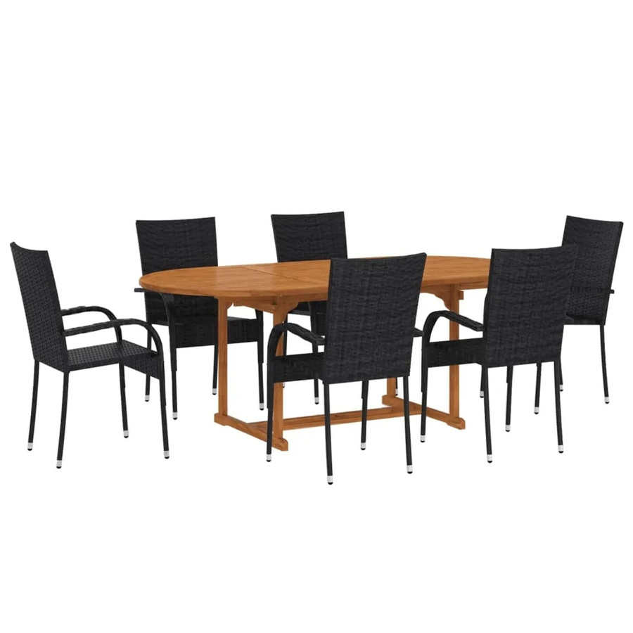 vidaXL 7-tlg Garten-Essgruppe aus Akazienholz und Poly Rattan in Schwarz - Bild 2