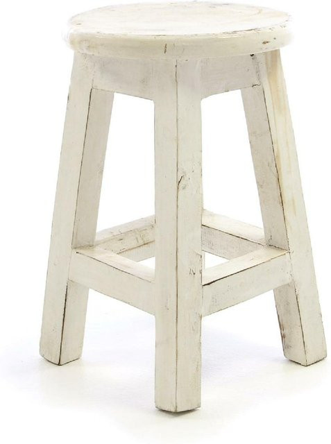 VCM Hocker aus Massivholz in Weiß im Vintage-Look als Schemel oder Blumentisch, Höhe: 40 cm, Sitzfläche Durchmesser: 25 cm - Bild 1