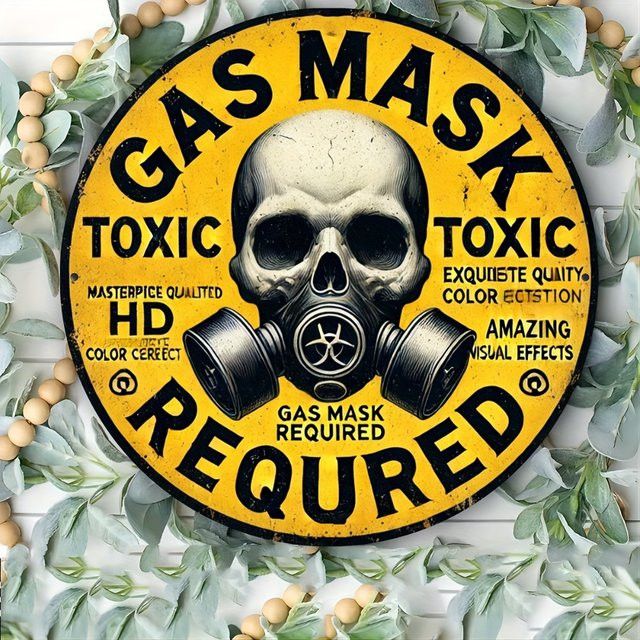 Rundes Metallschild HELLOYOUNG Gas Mask Required im Vintage-Stil für die Wanddekoration, Durchmesser: 20 cm - Bild 1