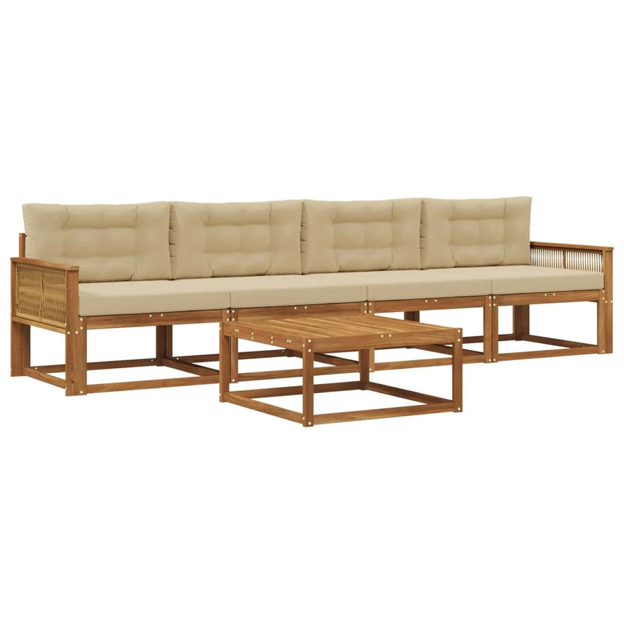 vidaXL Outdoor-Sofagarnitur aus Akazienholz mit Kissen in Natur und Beige - Bild 2
