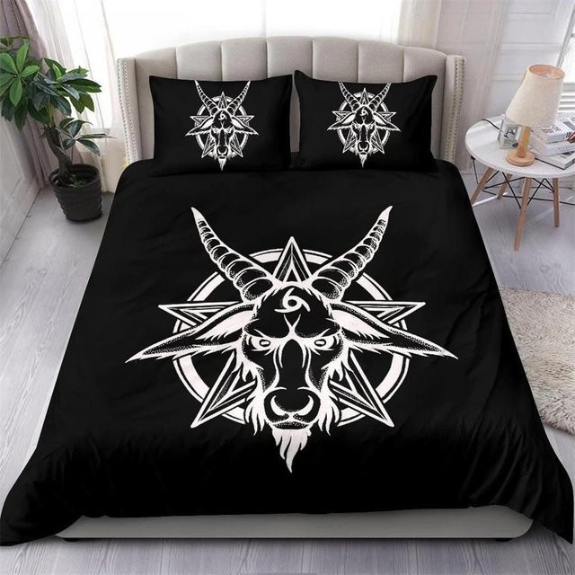 Bettwäscheset JMG Household Supplies mit Baphomet Motiv in Blau, Rosa und Schwarz, B/H: 135 x 200 cm - Bild 1