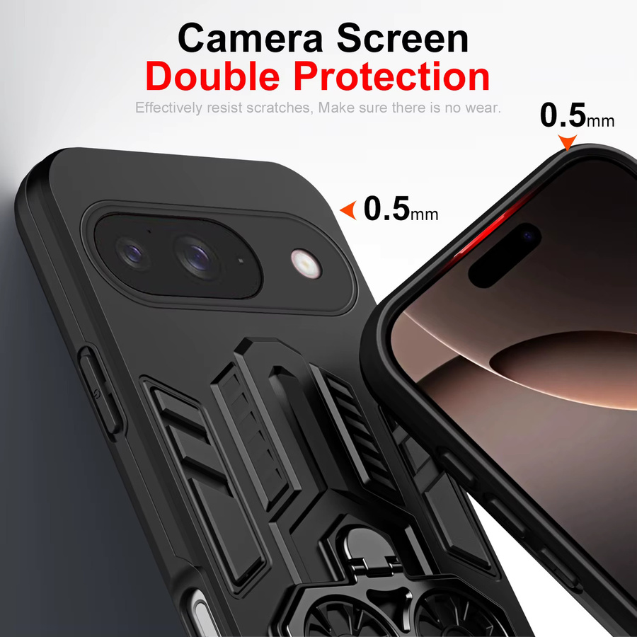 Stoßfeste Schutzhülle für Google Pixel 10 Pro und Google Pixel 10 5G mit Metallring in Schwarz und Blau - Bild 3
