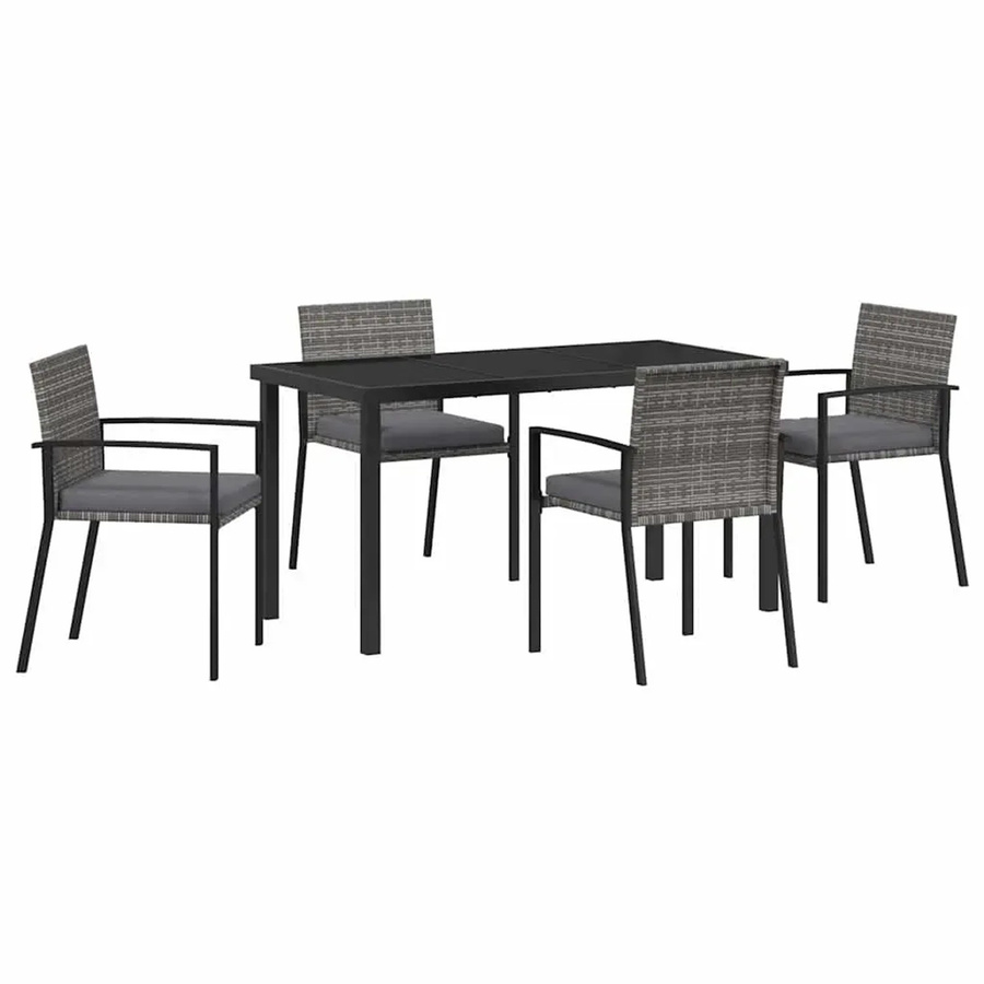 vidaXL 5-teiliges Garten Esszimmer Set aus grauem Poly-Rattan und Stahl - Bild 2