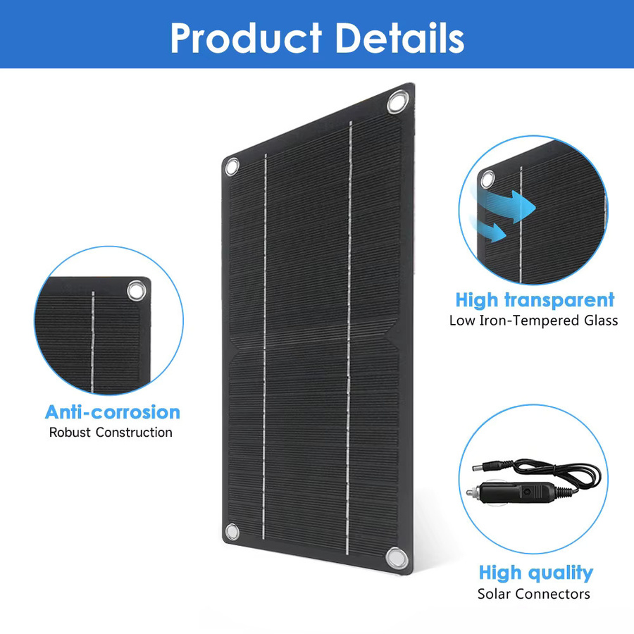 Solarpanel 12 V mit Solarzelle als Autoladegerät und Notfall-Batterieversorgung in Schwarz - Bild 3