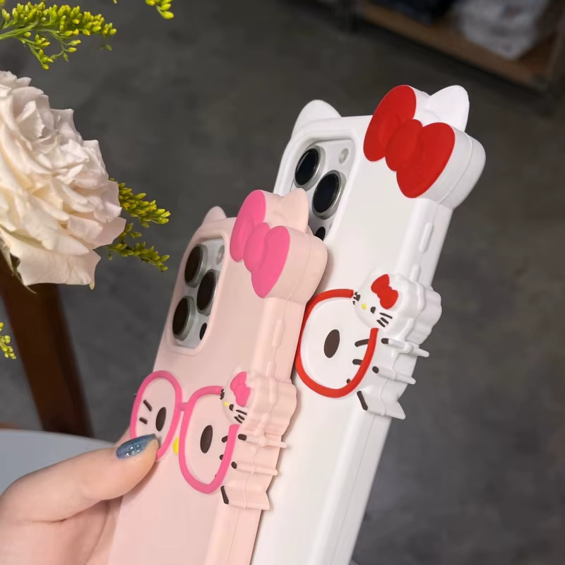 Sanrio Brille Katze Silikon Soft Cover Case für iPhone in Weiß - Bild 2
