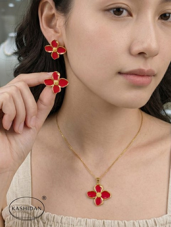 Kashidan Schmuck-Set, Ohrstecker und Halskette, Edelstahl, Gold, Damen
