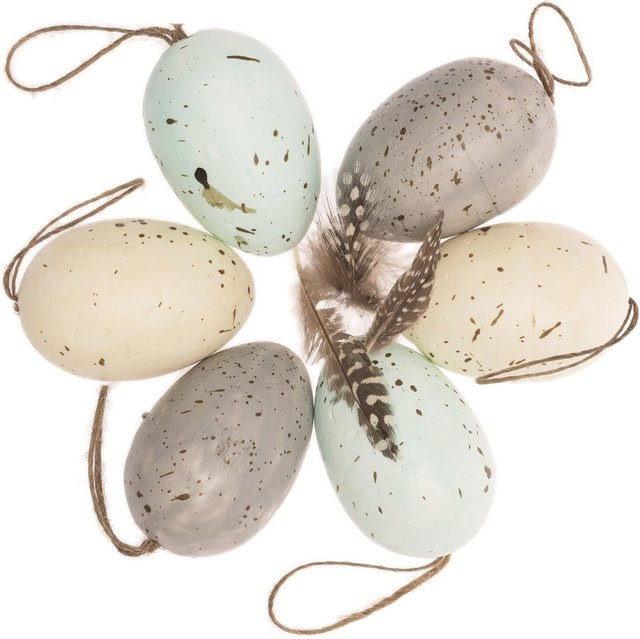 Rico Design Oster-Eier mit Federn in Pastellfarben, 6 Stück, Durchmesser: 6 cm - Bild 1