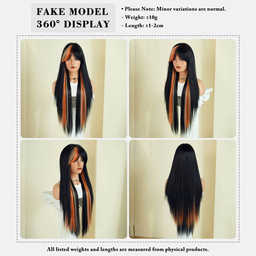 7JHH WIGS Perücke, schwarz mit orangefarbenen Highlights, Damen - Bild 4