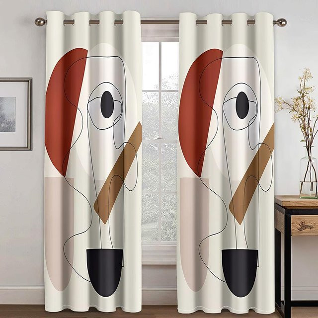 Yiran Furniture Moderne Abstrakte Vorhänge mit Grafikdesign, 2er-Set, Bunt, Halbtransparent, Polyester, Breite: 50 cm, Höhe: 130 cm - Bild 1
