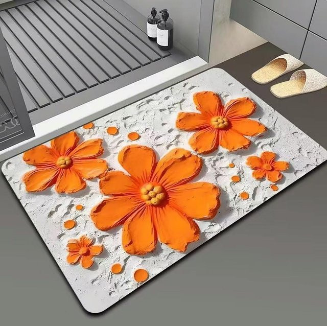 Anti-Rutsch Badezimmer-Bodenmatte von Bestbags im Ölgemälde-Stil, waschbare Absorptions-Matte aus Polyester, Mehrfarbig, B/T: 60 x 40 cm - Bild 1