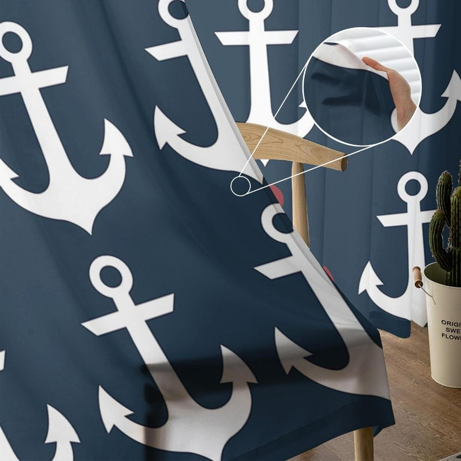 Transparente Vorhänge mit Nautischem Ozean Anker Motiv in Dunkelblau aus Tüll, Voile und Organza, Breite: 135 cm, Höhe: 115 cm - Bild 4