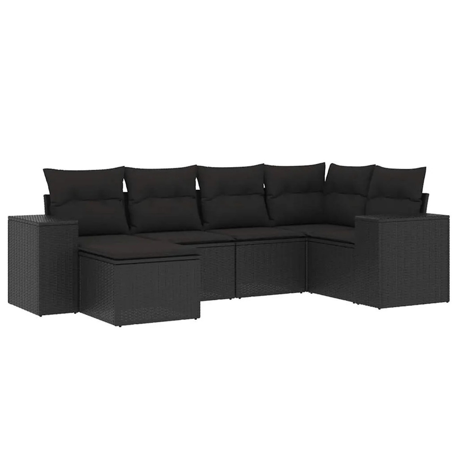 vidaXL 6-teilige Garten-Sofagarnitur in L-Form aus schwarzem Poly-Rattan mit Kissen und pulverbeschichtetem Stahlgestell - Bild 2