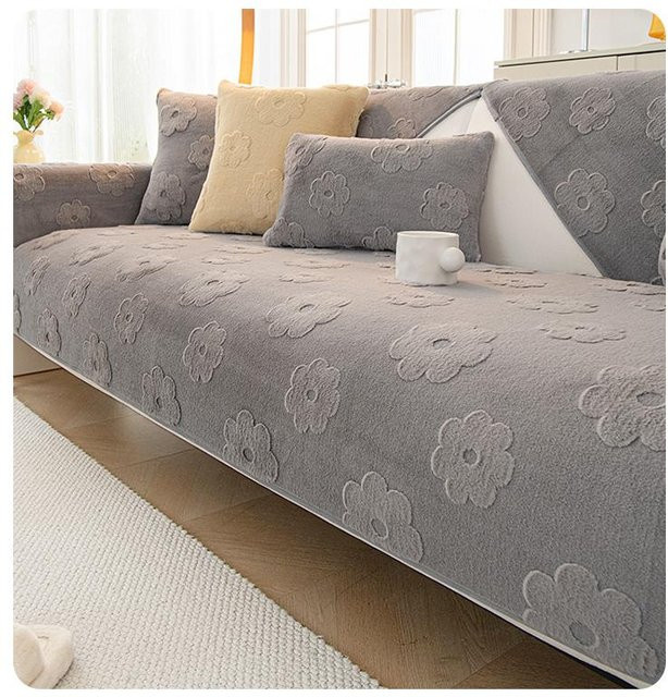 L-förmiger Sofakissenbezug aus Plüsch Jacquard in Grau, rutschfest und waschbar, Breite: 70 cm, Breite: 70 cm - Bild 1