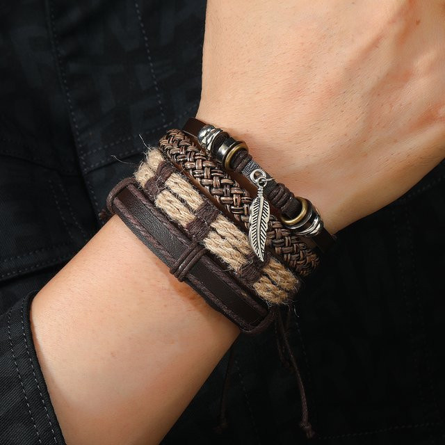 Armbänder Leder, Holz Perlen, Vintage, Herren - Bild 1