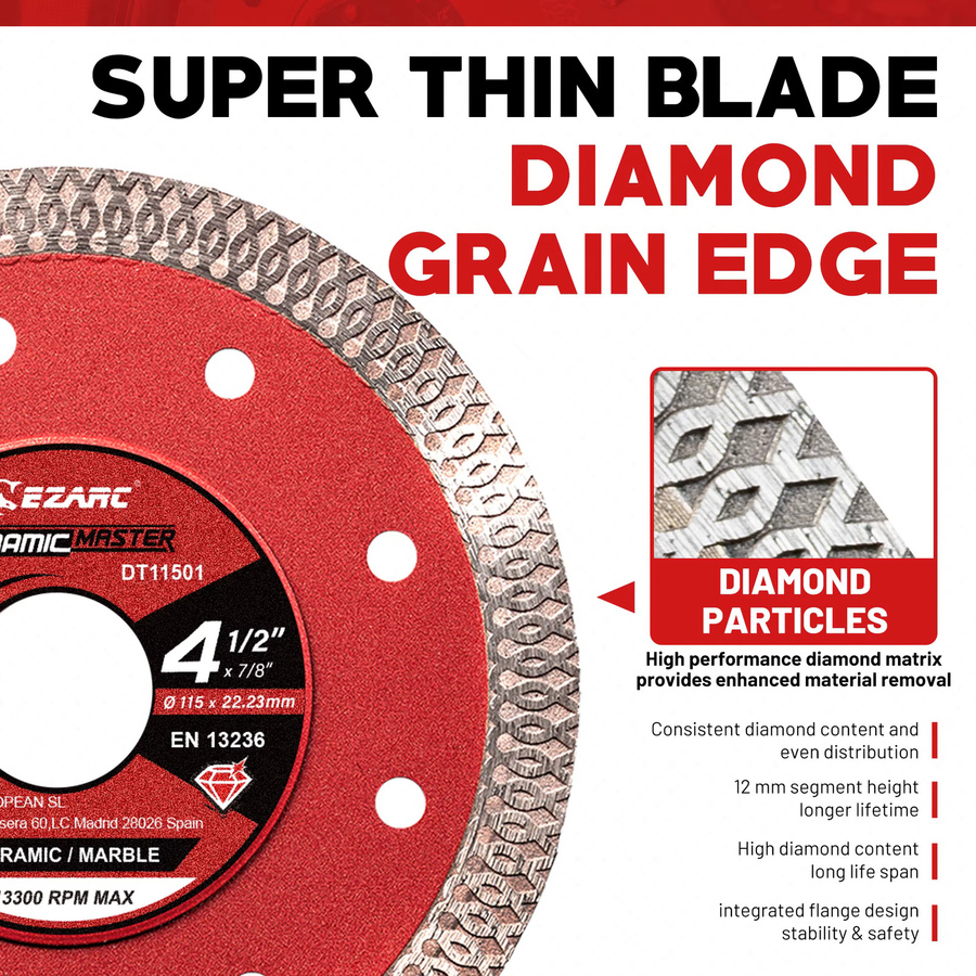 EZARC Diamantklinge 115 mm für Winkelschleifer zum Schneiden von Fliesen, Porzellan, Keramik, Granit und Marmor - Bild 3
