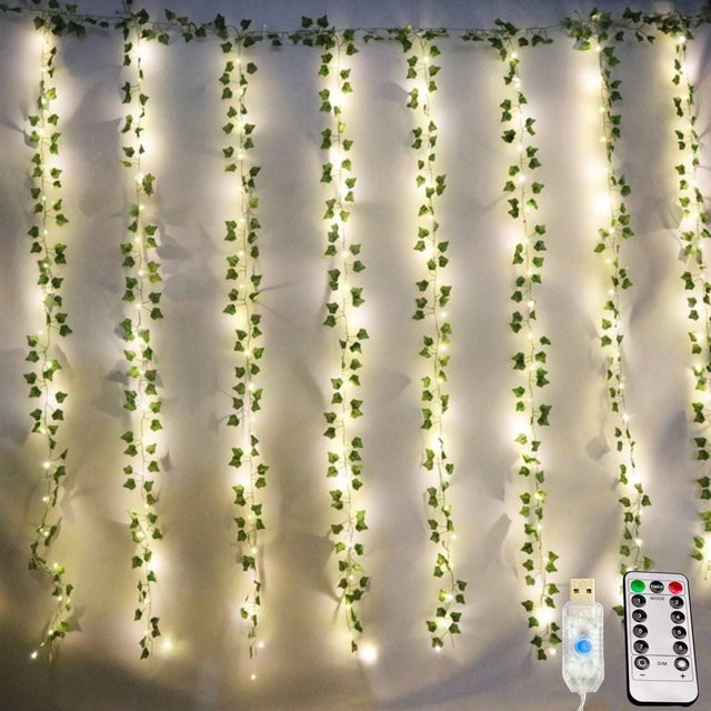 OKAL RED EAST LED Ahornblatt-Lichterkette mit künstlichen grünen Blättern und 8 Lichtmodi für Innen- und Außendekoration - Bild 1