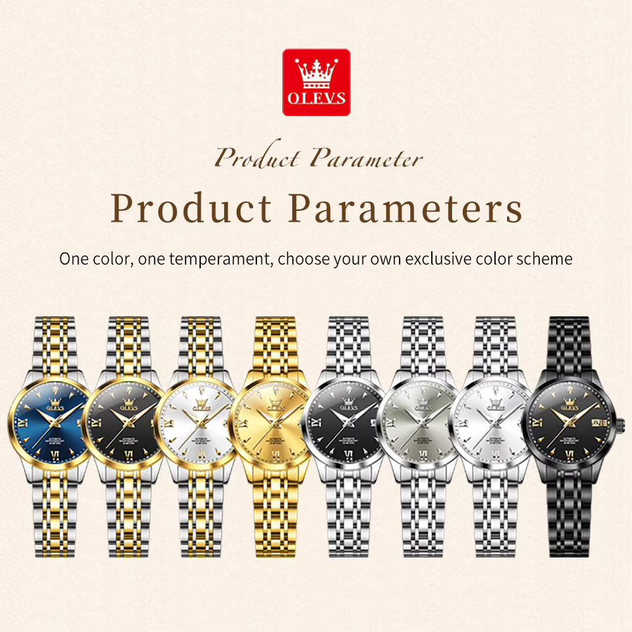 OLEVS Armbanduhr Automatik, Gold, Edelstahl, Diamantbesetzt, Damen - Bild 4