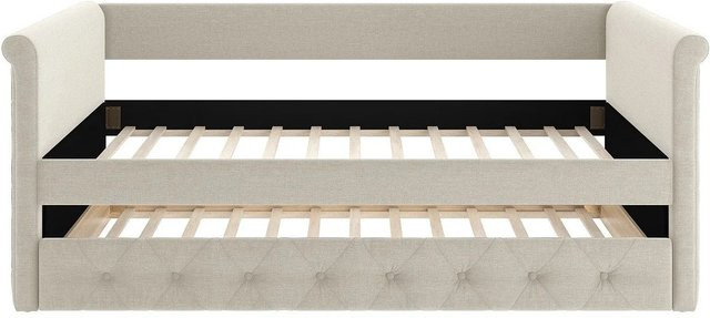 Vente-unique Sofabett Louise in Beige mit Schlaffunktion und Auszugsschublade, Stoff - Bild 1