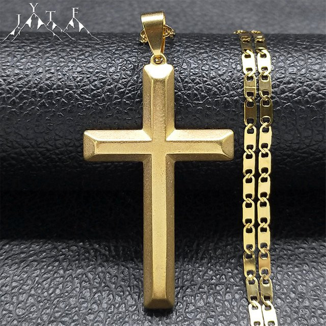 JYTF Halskette Jesus Christus Kreuz, Edelstahl, Gold, Unisex - Bild 1