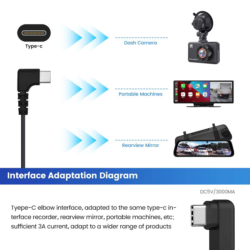 TomoStrong Hardwire Kit für Auto Dash Cam DVR, 3,5 m Kabel mit Step-Down Linie, USB Micro/Typ-C Schnittstelle, Schwarz - Bild 2