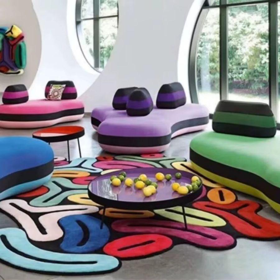 VIKAMA Unregelmäßiger Kunst-Plüschteppich in Multicolour, moderner abstrakter Design-Teppich aus Kunstfell, rutschfest für Wohnzimmer und Schlafzimmer, B/T: 120 x 80 cm - Bild 1