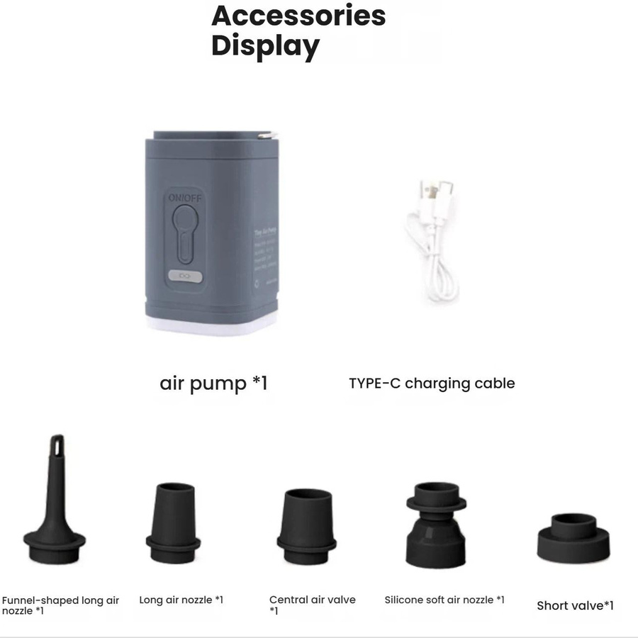 TANXIANZHE Explorer Multifunktions-Luftmatratzenpumpe, tragbare batteriebetriebene Pumpe für Camping und Outdoor, grau - Bild 3