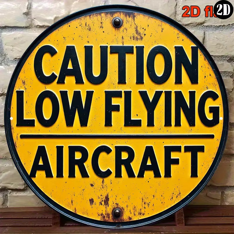 HELLOYOUNG Retro-Flugzeug-Warnschild als Vintage Wanddekoration aus Metall, Gelb-Schwarz, B/H: 20,3 x 20,3 cm - Bild 4
