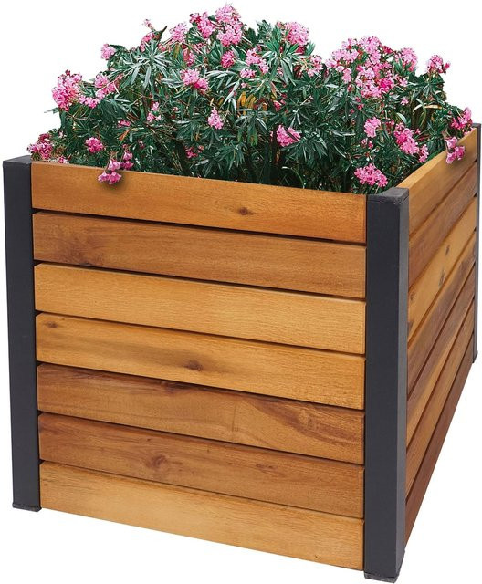 MCW Pflanzkasten L23 Hochbeet aus Akazie Holz und Aluminium in Braun, B/T/H: 32 x 34 x 34 cm - Bild 1