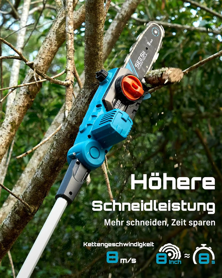SEESII Akku-Astschere mit 8 Zoll Sägeblatt und 2,5 m Teleskopstange in Blau, elektrische Kettensäge für hohe Äste, kompatibel mit Makita 18V LXT Akku - Bild 4
