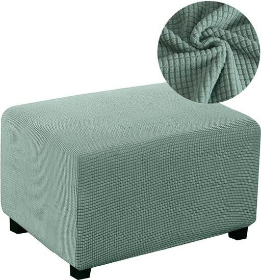 Yiran Furniture Hockerbezug aus Jacquard-Stoff in Cyanblau, abnehmbarer Ottoman-Bezug für Fußstützen - Bild 1