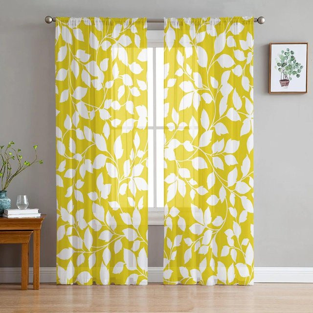 A Family Of Home Textiles Voile-Tüll-Vorhang mit schwarz-weißem Ranken-Design, transparent, B: 135 cm, H: 114 cm - Bild 1