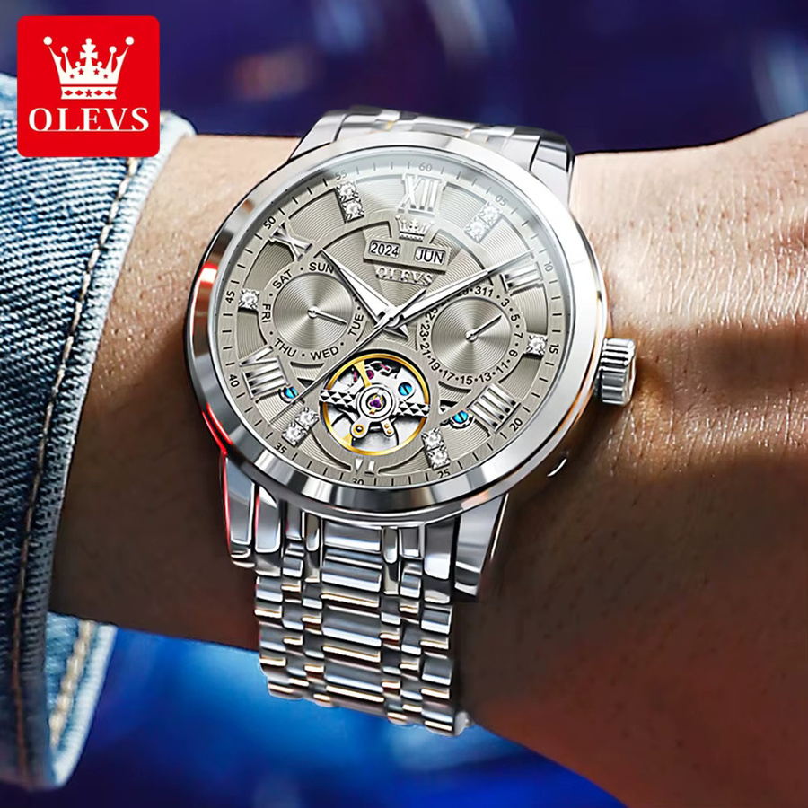 OLEVS Armbanduhr, Automatik, Edelstahl, Weiß, Herren - Bild 3