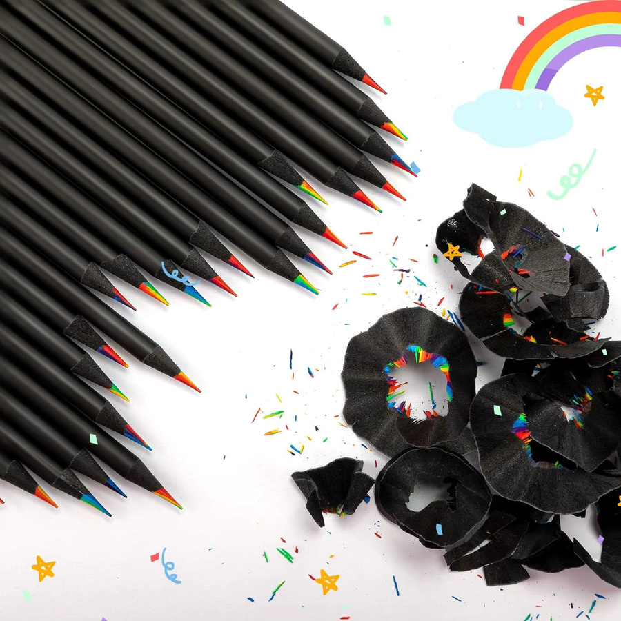 10 Stück 7-in-1 Regenbogen-Bleistifte aus schwarzem Holz zum Skizzieren und Malen in Multicolour - Bild 2