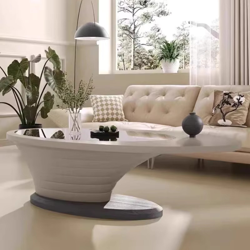 Moderner ovaler Couchtisch DUTRIEUX in Weiß mit glänzender Oberfläche für dein Wohnzimmer - Bild 4