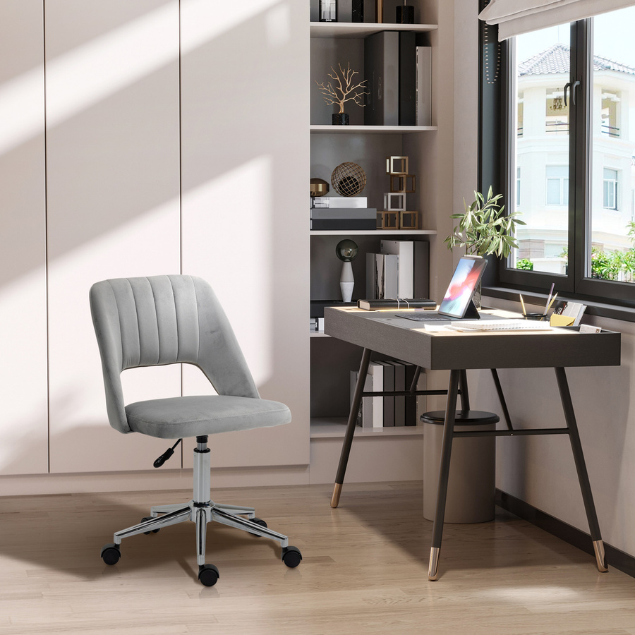 Vinsetto Homeoffice Stuhl von Aosom mit Samtoptik in Grau, höhenverstellbarer Drehstuhl und Schreibtischstuhl für Arbeitszimmer oder Schlafzimmer - Bild 2
