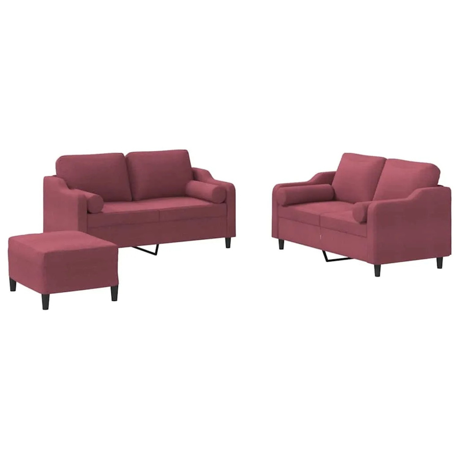 vidaXL 3-teilige Sofagarnitur mit Kissen in Weinrot aus Stoff für dein Wohnzimmer - Bild 2