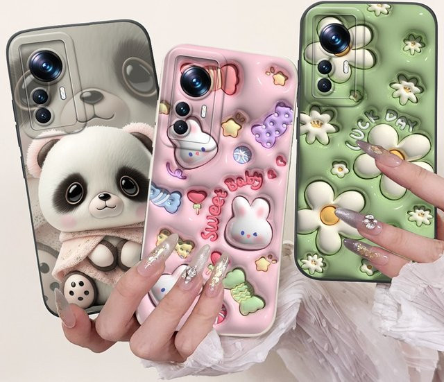 Silikon Handyhülle mit Kaninchen Panda Blumen Design für Xiaomi 12 12s 12x 12T Pro 12s Pro 12 Lite 12Ultra in Multicolour - Bild 1