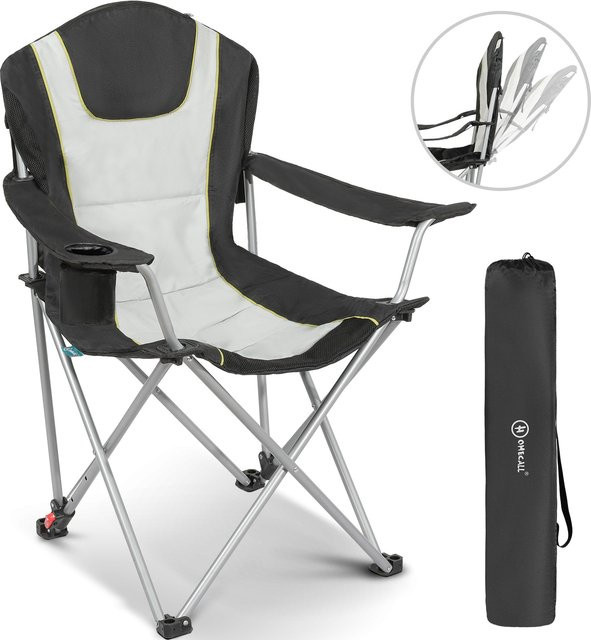 HOMECALL Campingstuhl Anglerstuhl klappbar in Schwarz mit gepolsterter Rückenlehne, Getränkehalter und Stahlgestell, belastbar bis 150 kg - Bild 1