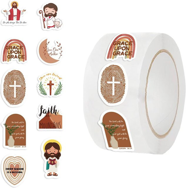500 Stück Jesus Aufkleber Rolle, wasserfeste Sticker in Multicolour für Handyhüllen, Laptops und Wasserbecher von Binchi Outdoor Product - Bild 1