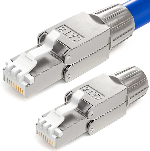 hb-digital 2er Set Netzwerkstecker CAT 8 RJ45 LSA STP mit vergoldeten Kontakten für Ethernet/LAN - Bild 1
