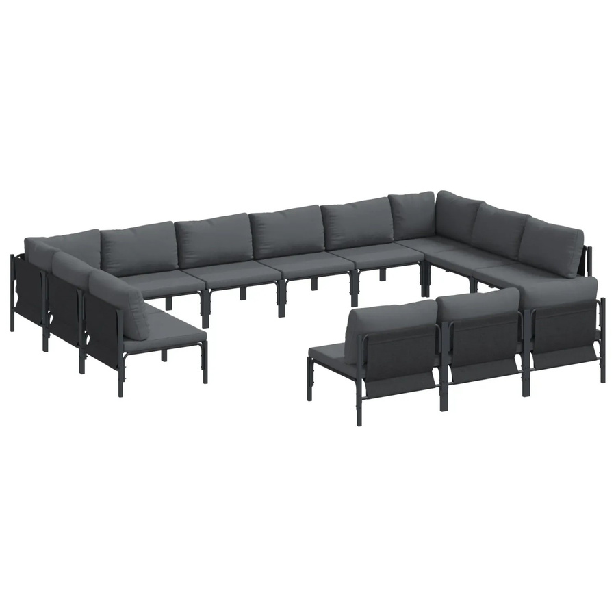 vidaXL Garten-Sofa-Set 13-teilig in Anthrazit aus pulverbeschichtetem Stahl mit Polstern in U-Form - Bild 2