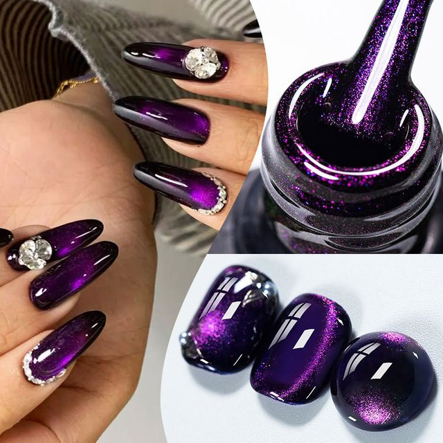 MEET ACROSS Lila-Goldene Flamme Magnetischer Gel Nagellack, 7 ml, Schimmernd - Bild 1