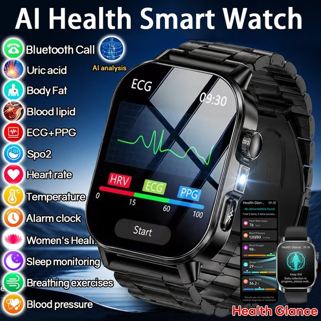 ChiBear Smartwatch Schwarz mit EKG, PPG, Blutsauerstoff- und Temperaturmessung sowie Bluetooth-Anruffunktion - Bild 1