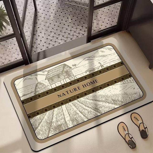 Rutschfeste Badezimmer-Bodenmatte aus Kieselgur im Landhausstil, beige, B/T: 60 x 40 cm - Bild 1